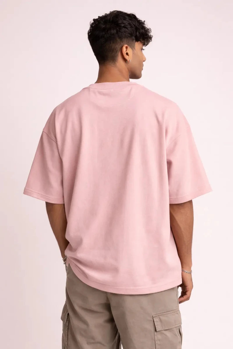 Peachy Pink Oversize Fit Crew Neck T-shirt with Patch Pocket - Shop For Asha