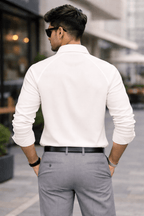 Peal White 100% Cotton Piqué Raglan Sleeve Formal Shirt - Shop For Asha
