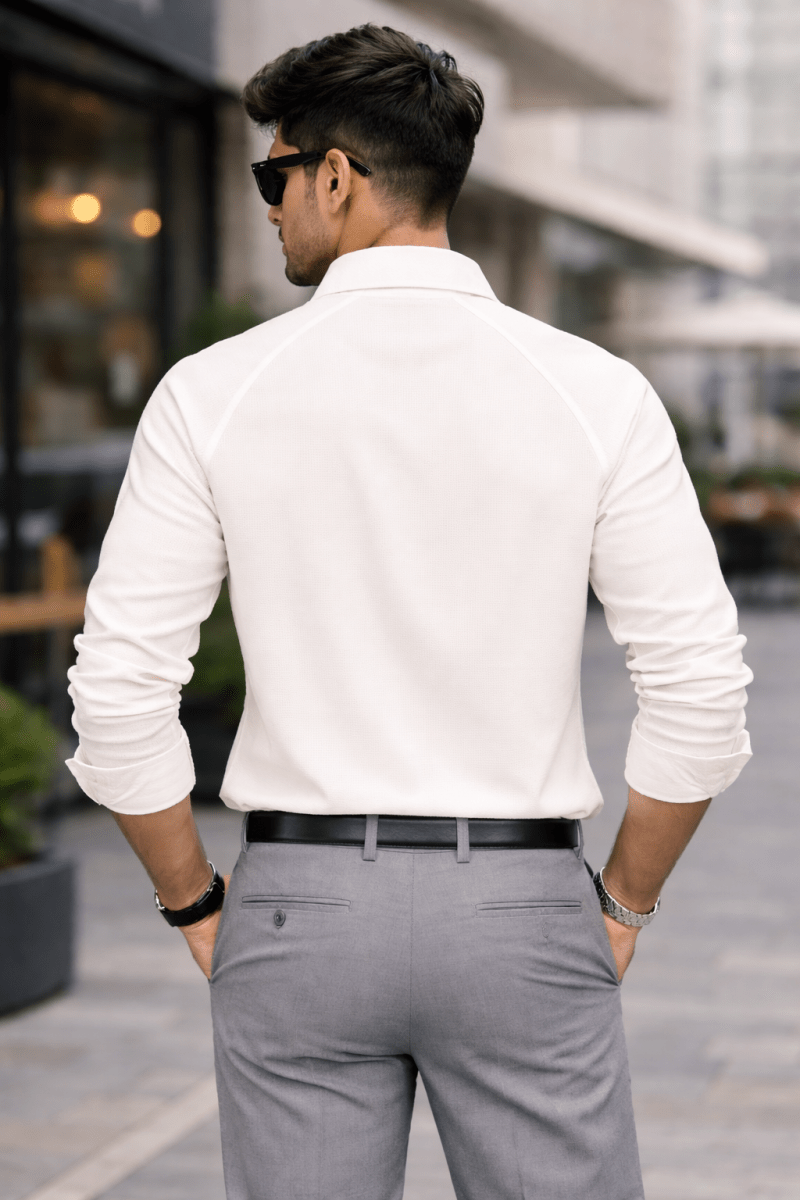 Peal White 100% Cotton Piqué Raglan Sleeve Formal Shirt - Shop For Asha