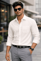 Peal White 100% Cotton Piqué Raglan Sleeve Formal Shirt - Shop For Asha