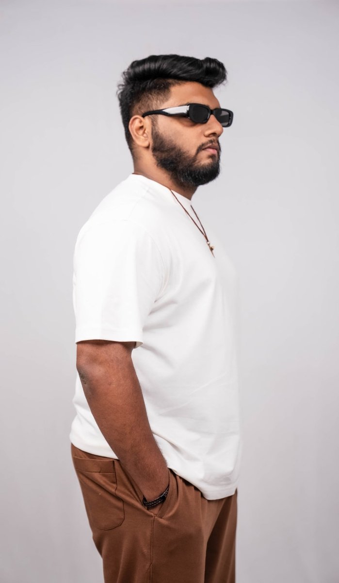 Pearl White Crew Neck Regular Fit T-shirt - Shop For Asha