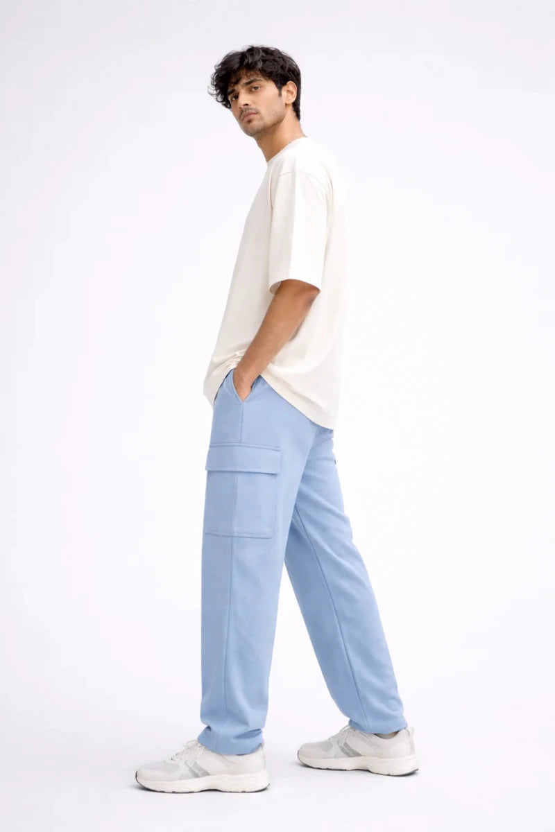 Powder Blue Cargo Track Pants - Shop For Asha