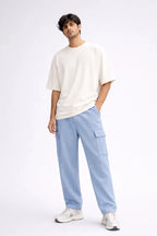 Powder Blue Cargo Track Pants - Shop For Asha