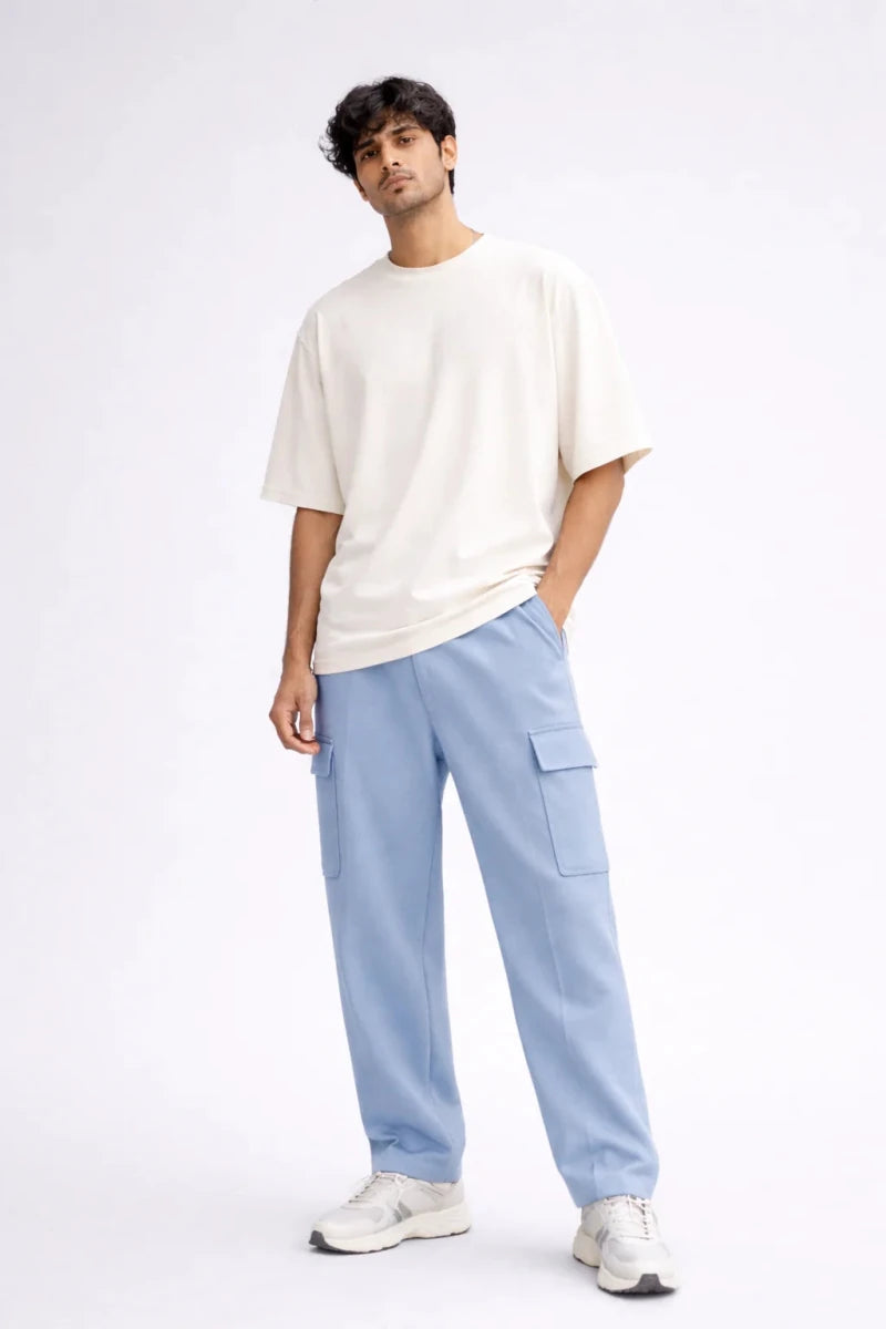 Powder Blue Cargo Track Pants - Shop For Asha