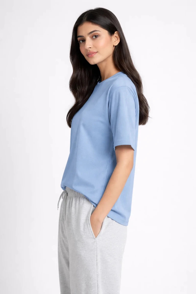Powder Blue Crew Neck T-Shirt - Shop For Asha