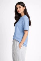 Powder Blue Crew Neck T-Shirt - Shop For Asha