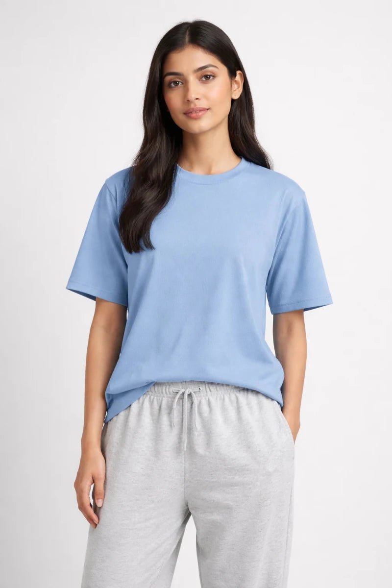 Powder Blue Crew Neck T-Shirt - Shop For Asha