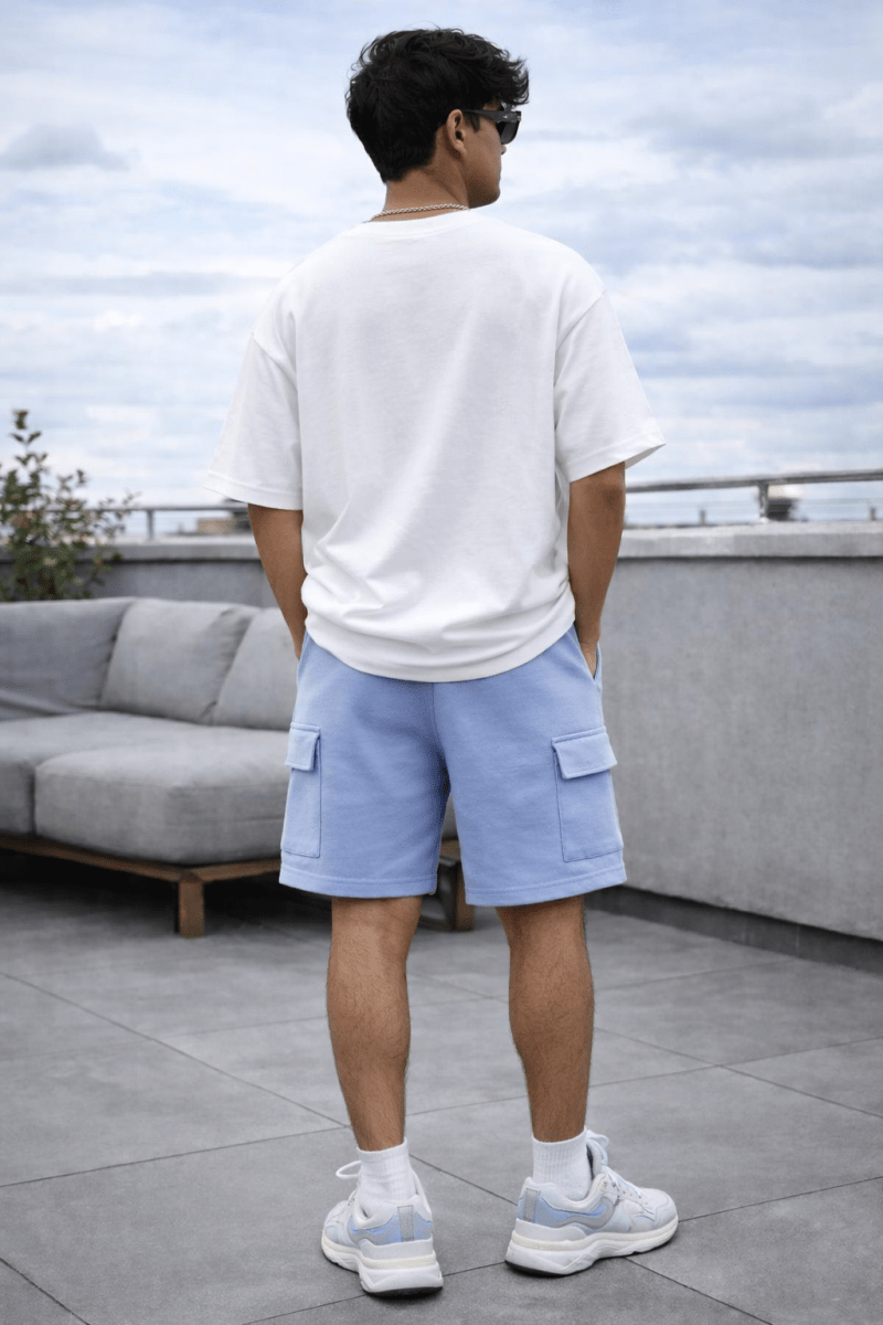 Powder Blue French Terry Cargo Shorts - Shop For Asha