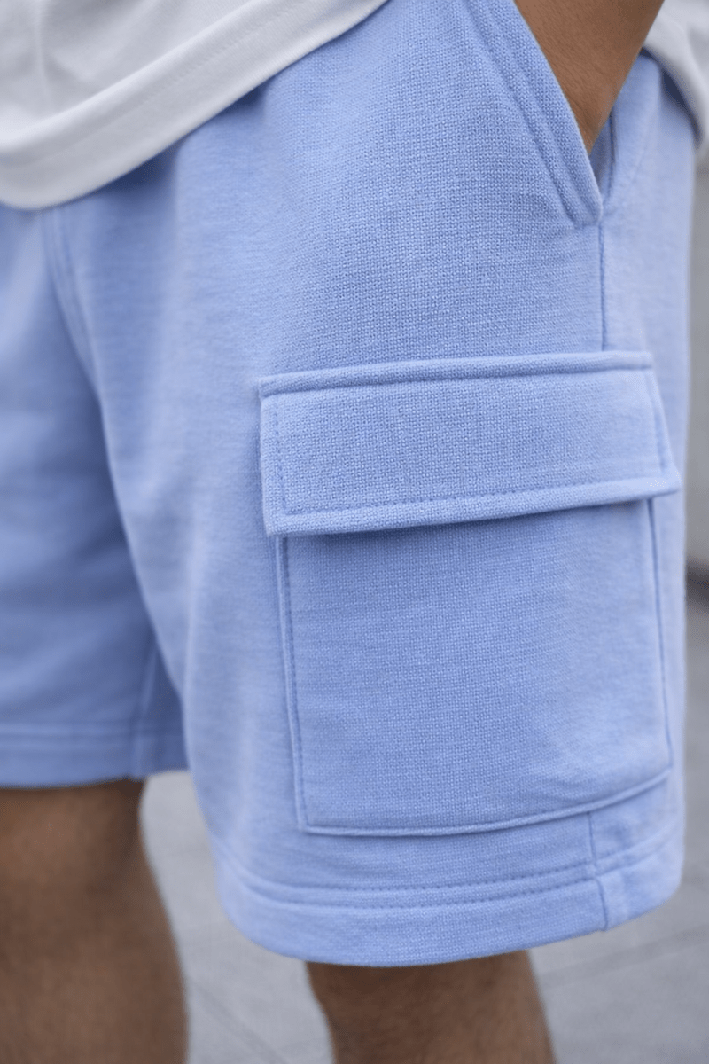 Powder Blue French Terry Cargo Shorts - Shop For Asha