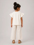 Girls Flutter Sleeve Top: Coconut White