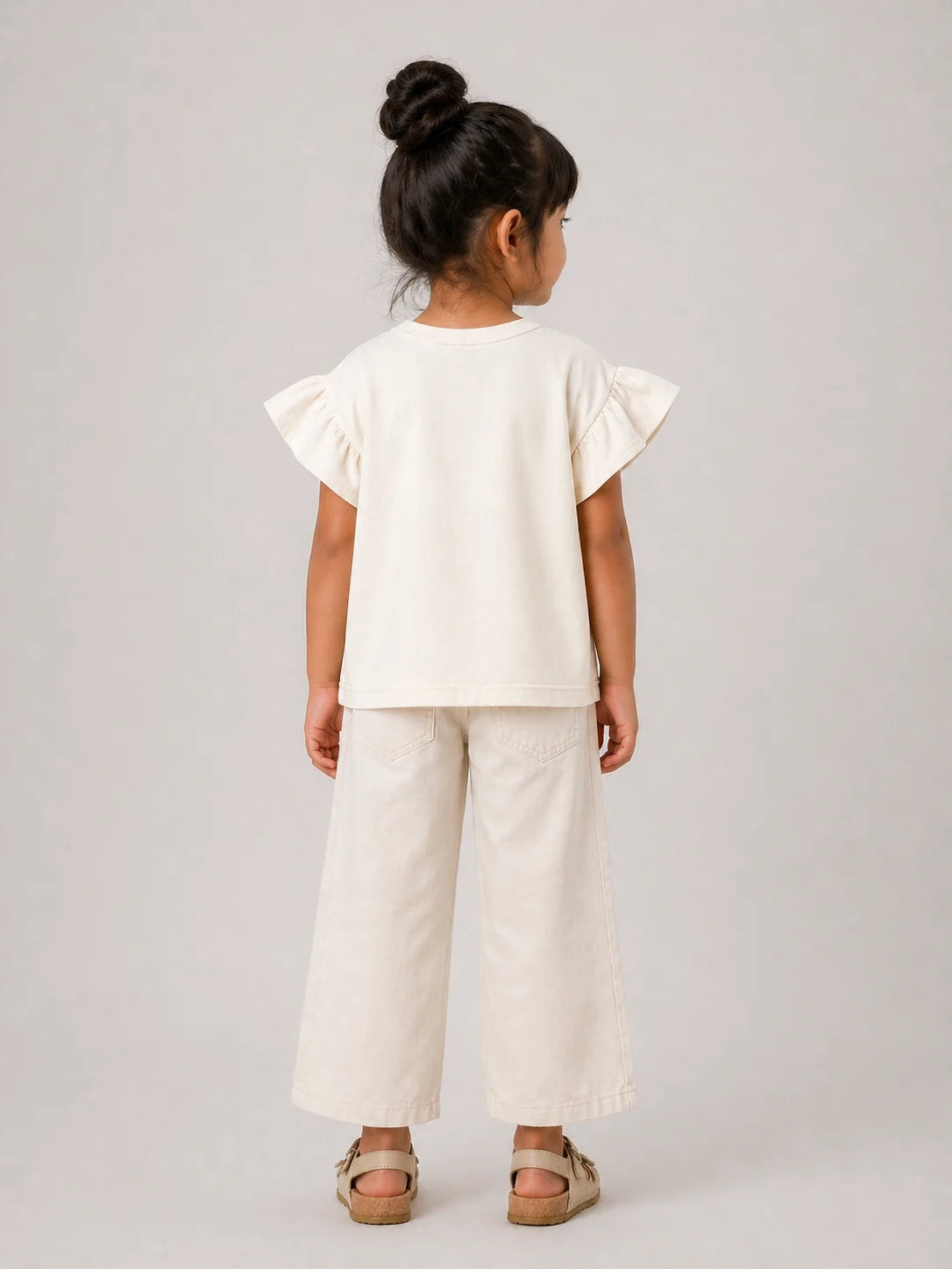 Girls Flutter Sleeve Top: Coconut White