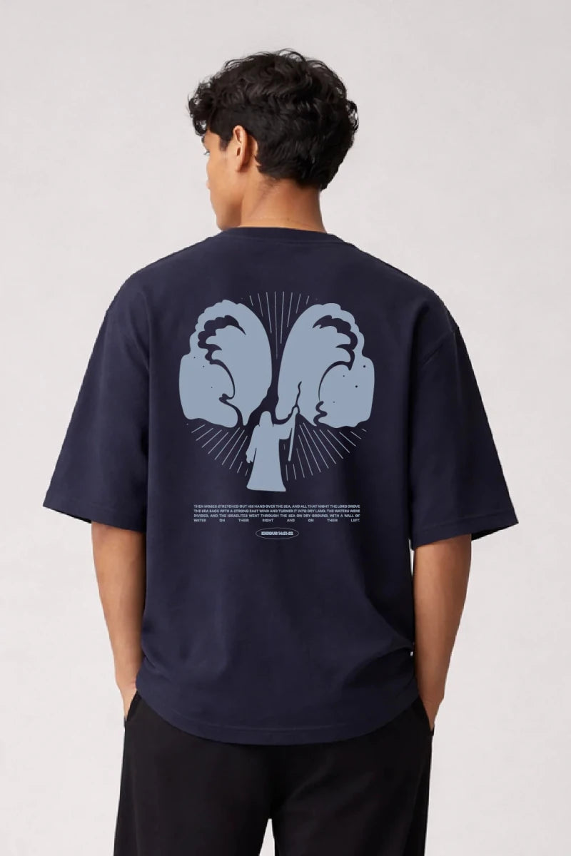 Red Sea Parting Box Fit T-Shirt | Nothing is Impossible with God Collection | Navy and Sage Green - Shop For Asha