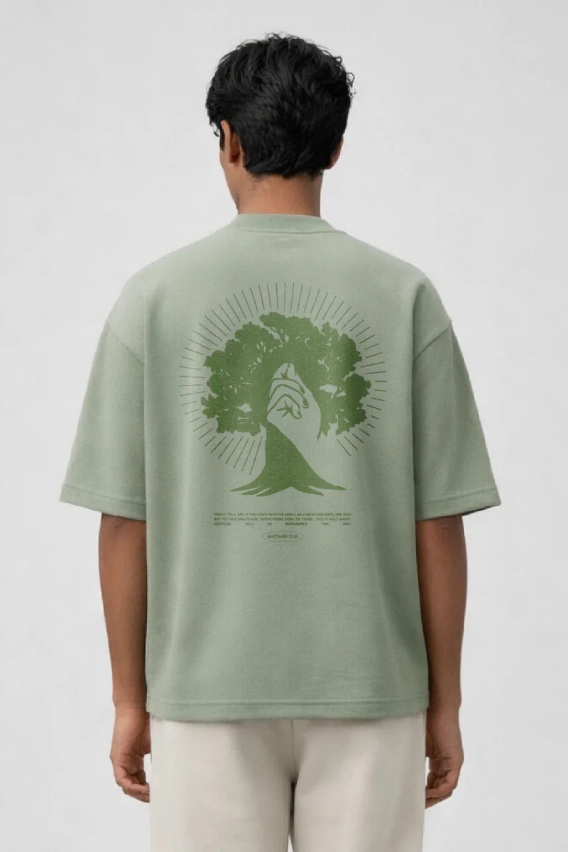 Red Sea Parting Box Fit T-Shirt | Nothing is Impossible with God Collection | Navy and Sage Green - Shop For Asha