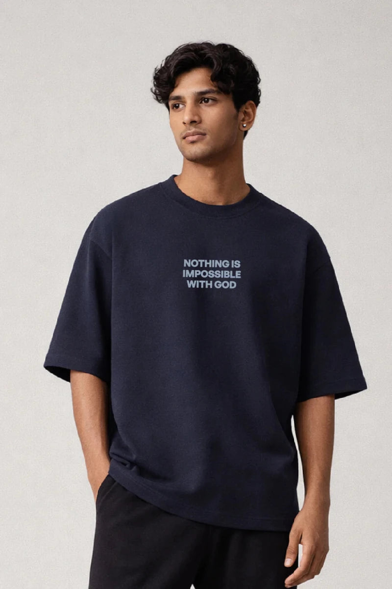 Red Sea Parting Box Fit T-Shirt | Nothing is Impossible with God Collection | Navy and Sage Green - Shop For Asha