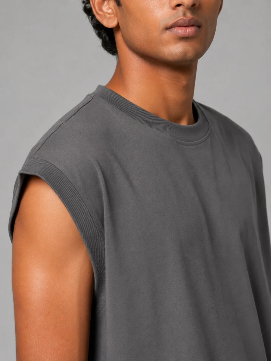 Relaxed Fit Vest: Grey - Shop For Asha