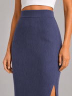 Rib Midi Skirt: Crown Blue - Shop For Asha