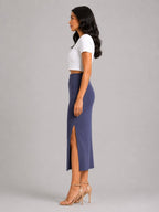 Rib Midi Skirt: Crown Blue - Shop For Asha