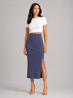 Rib Midi Skirt: Crown Blue - Shop For Asha