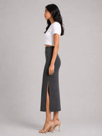 Rib Midi Skirt: Dark Grey - Shop For Asha