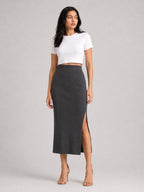 Rib Midi Skirt: Dark Grey - Shop For Asha