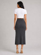 Rib Midi Skirt: Dark Grey - Shop For Asha