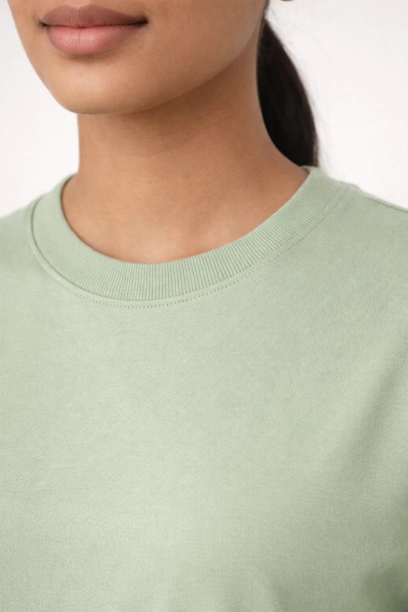 Sage Green Crew Neck T-Shirt - Shop For Asha