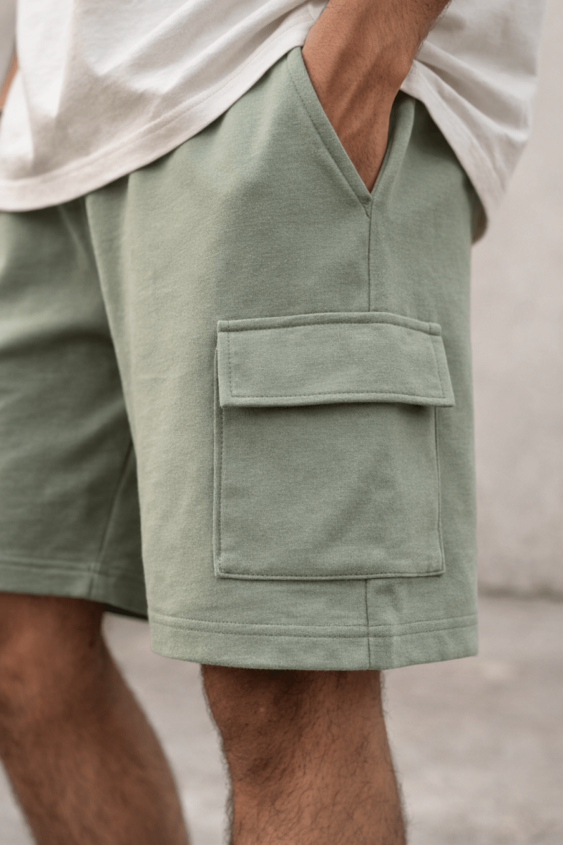 Sage Green French Terry Cargo Shorts - Shop For Asha