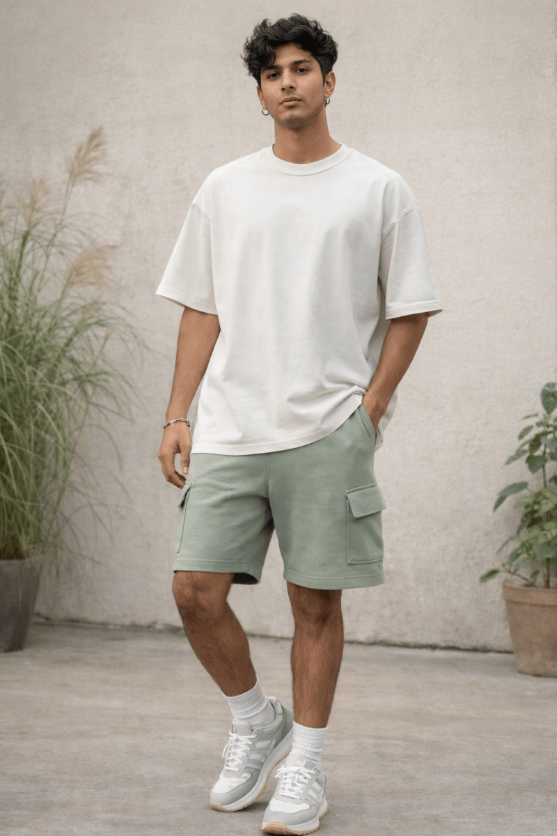 Sage Green French Terry Cargo Shorts - Shop For Asha