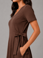 The Everyday A-Line Dress with sleeve: Brown - Shop For Asha