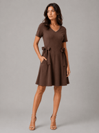The Everyday A-Line Dress with sleeve: Brown - Shop For Asha