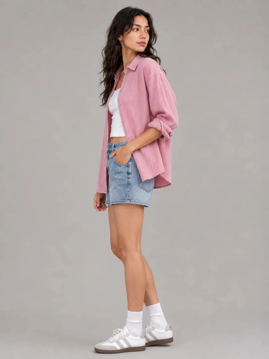 The Everyday Crinkle Shirt: Dusty Rose - Shop For Asha