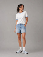 The Ringer Tee: White and Powder Blue - Shop For Asha