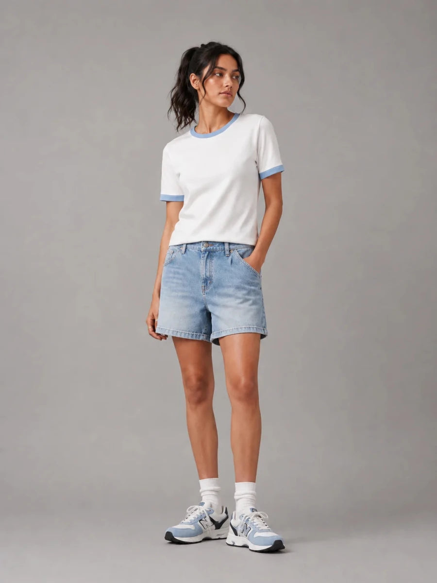 The Ringer Tee: White and Powder Blue - Shop For Asha