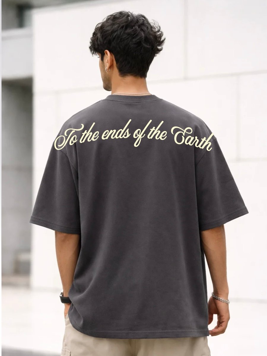 To The Ends of the Earth Dark Grey Over Sized Fit T-Shirt - Shop For Asha