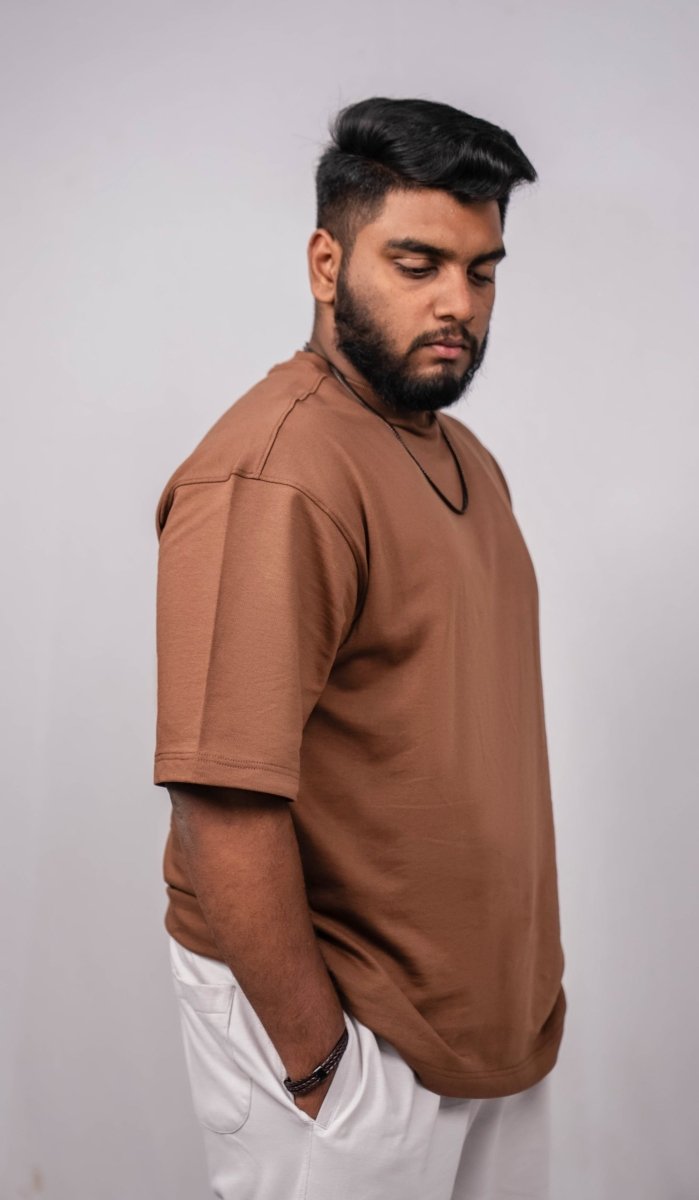 Truffle Brown Crew Neck Regular Fit T-shirt - Shop For Asha