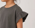 Girls Flutter Sleeve Top: Grey