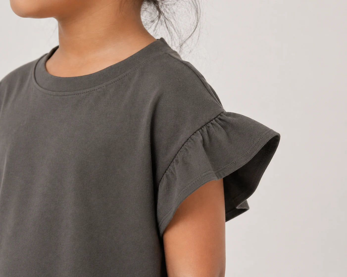Girls Flutter Sleeve Top: Grey