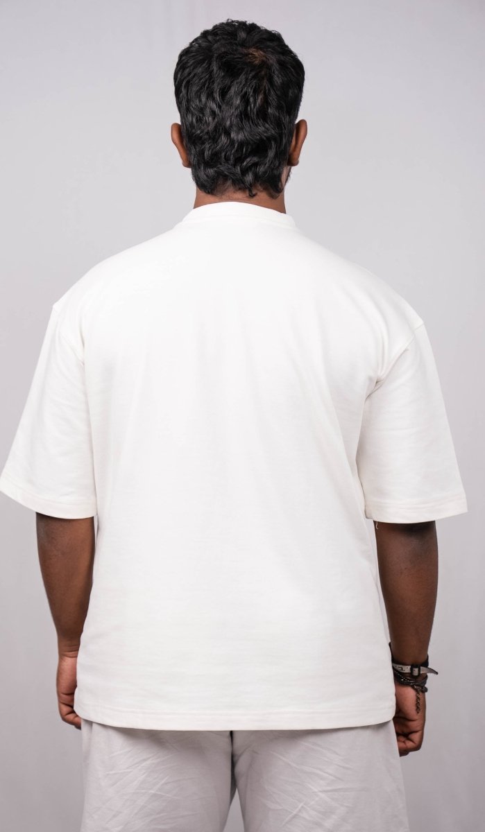 White Oversize Fit Crew Neck T-shirt with Grey Cargo Pocket - Shop For Asha
