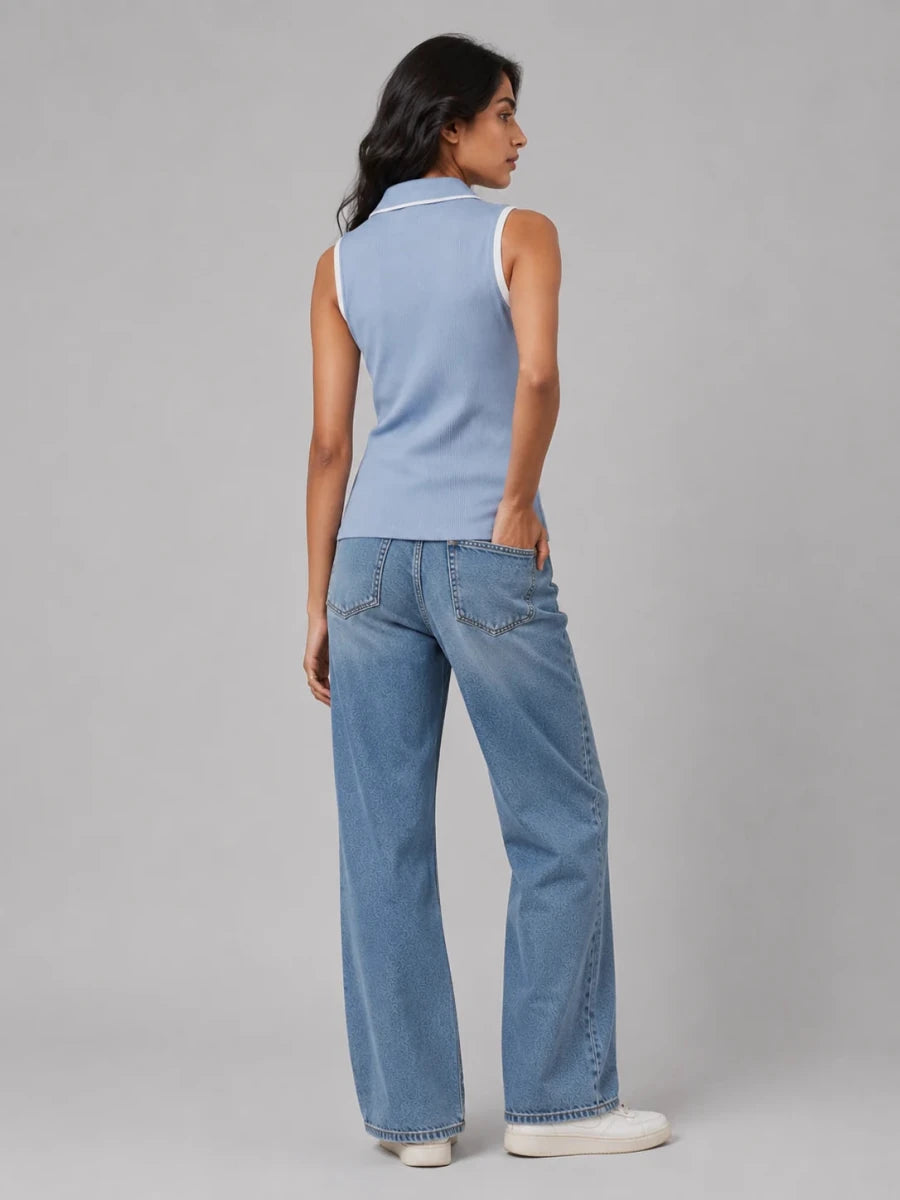 Womens Zipped POLO: Powder Blue - Shop For Asha