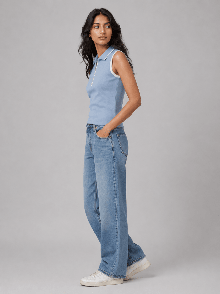 Womens Zipped POLO: Powder Blue - Shop For Asha