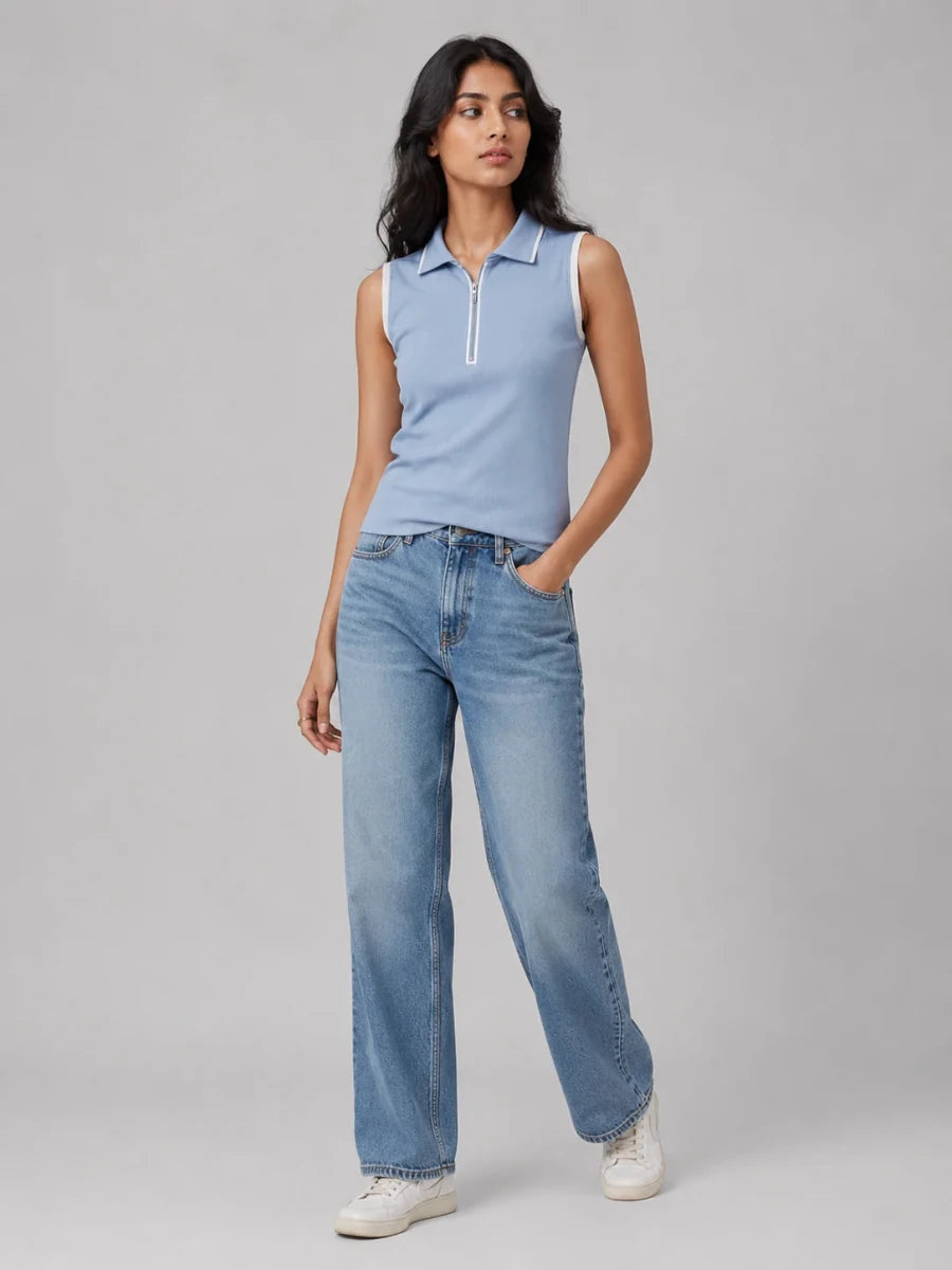 Womens Zipped POLO: Powder Blue - Shop For Asha