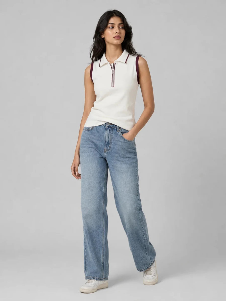 Womens Zipped Polo: White - Shop For Asha